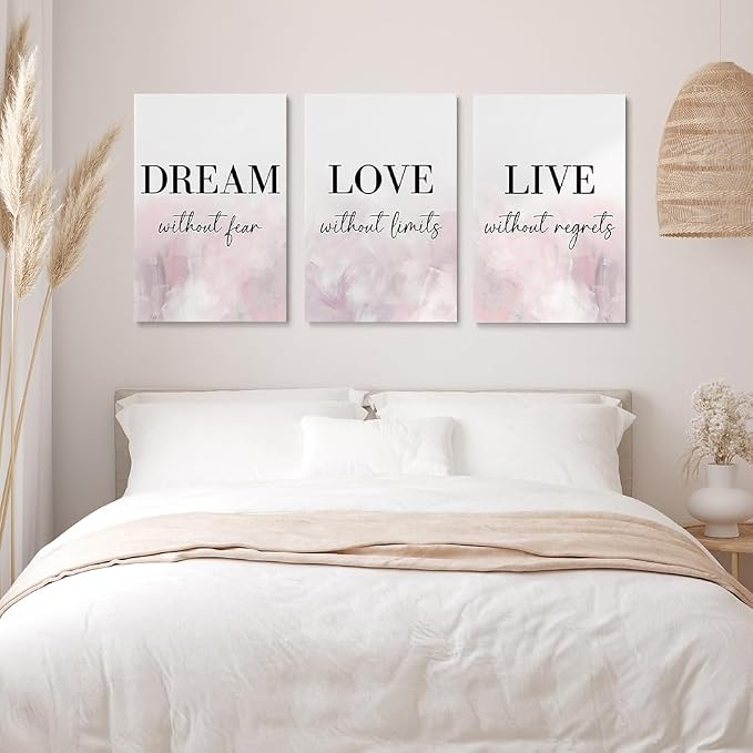 GUBIYU Love Decor for Bedroom Dream Live Quotes Posters Prints Set of 3 Pink - Image 3