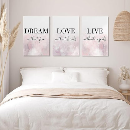 GUBIYU Love Decor for Bedroom Dream Live Quotes Posters Prints Set of 3 Pink - Image 3