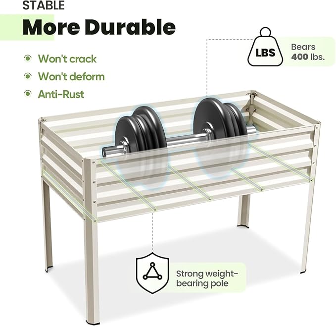 KING BIRD Raised Garden Bed with Cover & Netting Galvanized Elevated Large Planter Box with Legs 48×24×56 in for Backyard, Patio, Balcony, 400lb Capacity, Beige