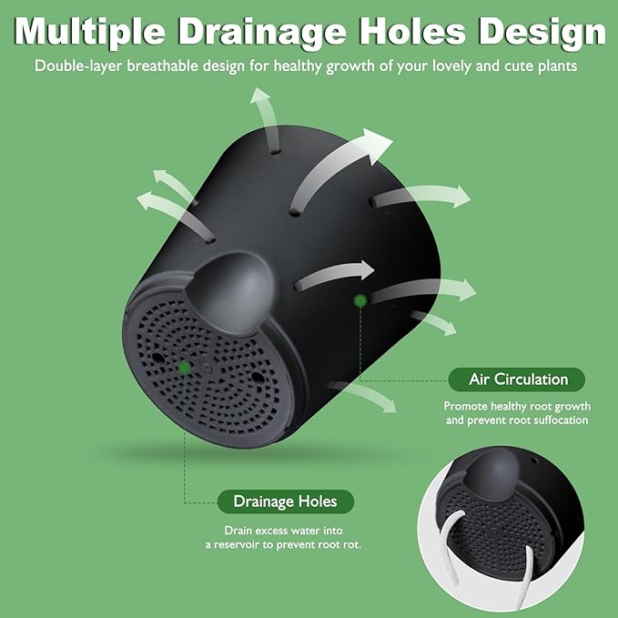 Orchid Pots with Holes, 6 Inch Self Watering Orchid Pot 2 Pack Plastic Plant Pots for Orchid, Flower (Black)