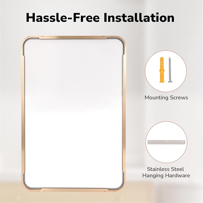 USHOWER Gold Bathroom Mirrors 24"x36" 2 Pack, Brushed Gold Rectangle Mirrors - Image 6