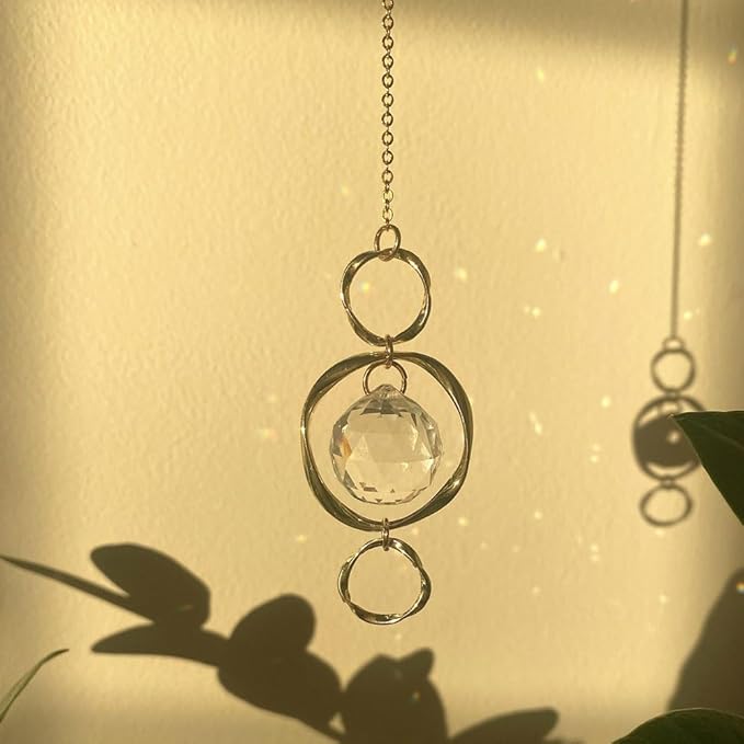 2 Pcs Crystal Suncatcher Wind Chimes for Outside,Crystal Suncatcher Prisms Hanging Outdoor Wind Chimes,Sun Catcher Hanging Crystals for Windows,Suncatchers Wind Chime Garden Decor Wedding Decoration