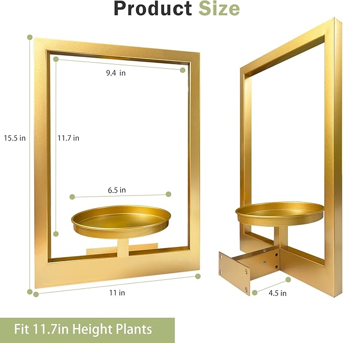 Picture Frame Plant Holder, Wall Mount Plants shelf Indoor Outdoor, Metal Hanging Planters Stand Decor, Window Planter Hanger Shelves, Modern Floating Ornament Rack Art for Home & Garden(Gold 3pc)