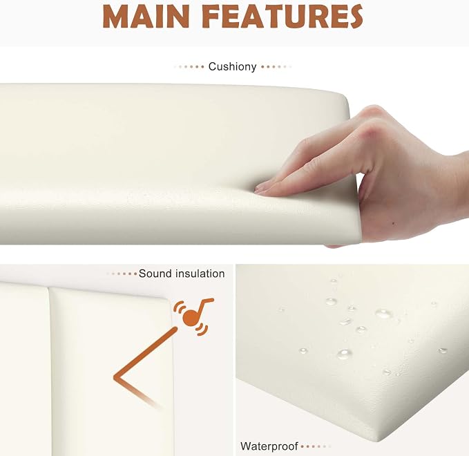 IFNOW Wall Mounted Upholstered Headboard King, 3D Peel and Stick Soundproof - Image 3