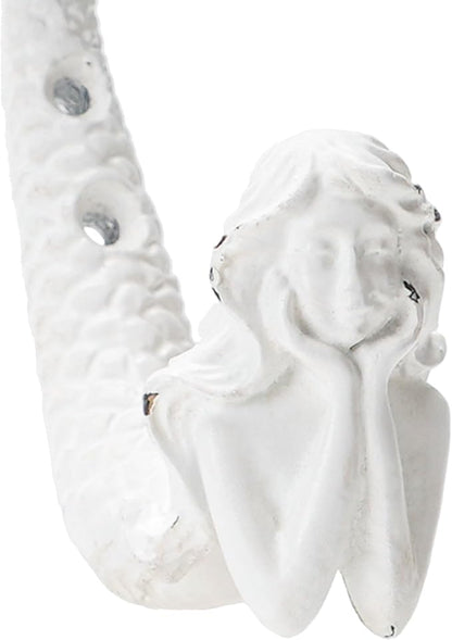 SOFFEE DESIGN 4pcs White Mermaid Shape Metal Coat Hooks, Playful Mermaid Design - Image 6