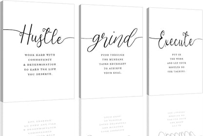 Framed Canvas Wall Art Hustle Quote, Office Wall Art, Positive Motivational Set by EPHANYART