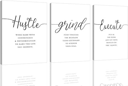 Framed Canvas Wall Art Grind Hustle Quote Poster, Office Wall Art, Positive by EPHANYART