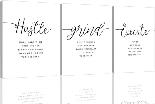 Framed Canvas Wall Art Grind Hustle Quote Poster, Office Wall Art, Positive by EPHANYART