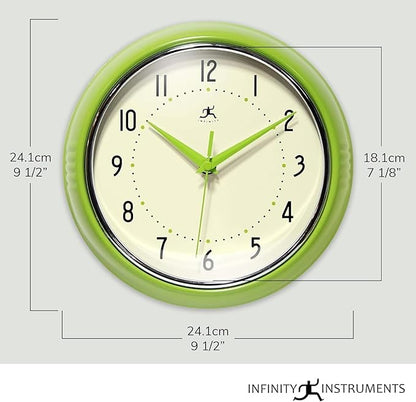 Infinity Instruments Retro Round Metal Wall Clock, Meadow Mist - Image 2