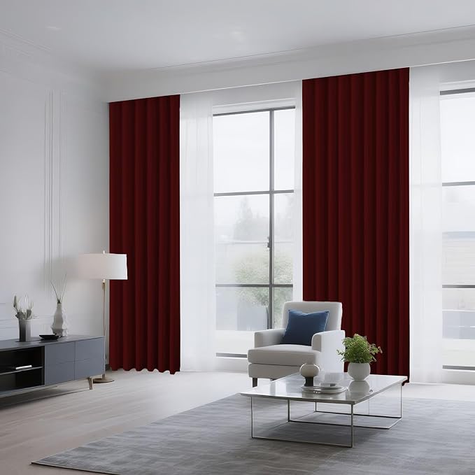 CUCRAF Burgundy Red Blackout Curtains 63 inch Length 2 Panels Set, Rod Pocket - Image 8