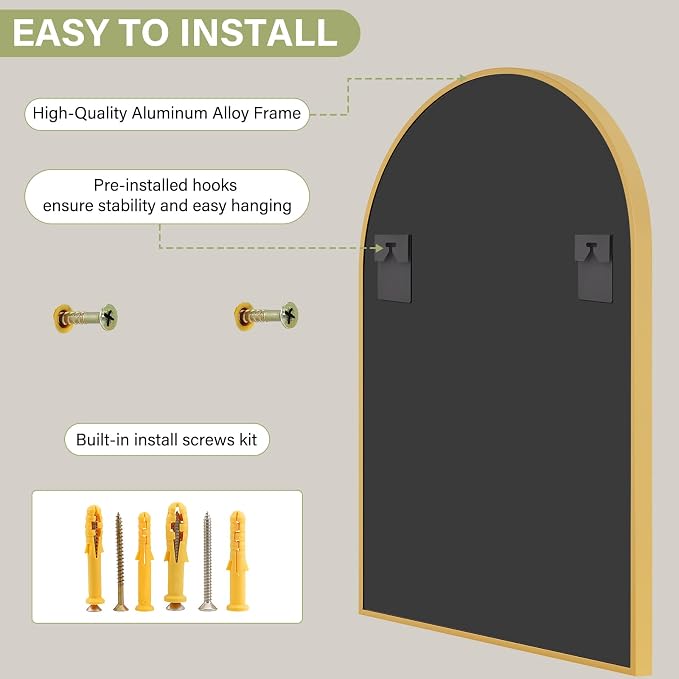 XRAMFY 20"x30" Gold Arched Bathroom Mirror - Image 4