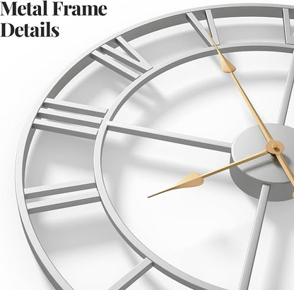 Cuspin 36 Inch Large Silver Wall Clock, Extra Large Silent Non Ticking Battery - Image 4