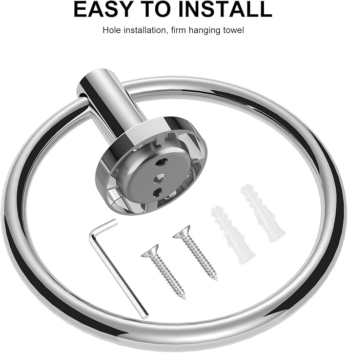 SetSail Towel Holder for Bathroom Wall Screw-in 3 Packs Towel Ring Stainless - Image 4
