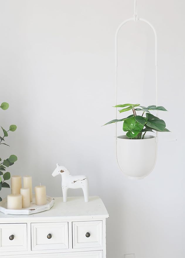 Boho Hanging Planter for Indoor Outdoor Plants Modern Wall and Ceiling Hanging Plant Basket Holder Hanger for Vines Succulents Ferns Room Decor(White)