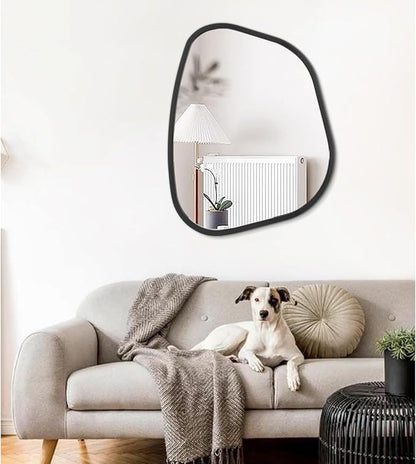 Black Asymmetrical Mirror Large 26"x18" Irregular Oval Wall Mirror Modern Wood - Image 3