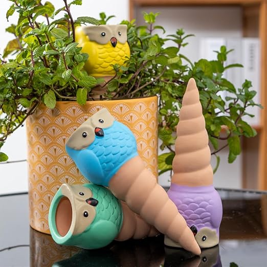 4 Pack Terracotta Watering Spikes, Vacation Self-Watering Planters Devices - Continuous Moisture with Slow Release Watering System - Perfect for Indoor Outdoor Plants (Owl Shape)