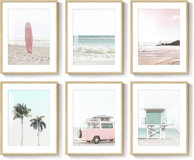 Framed Pink and Mint Green Coastal Wall Art by Cuspin