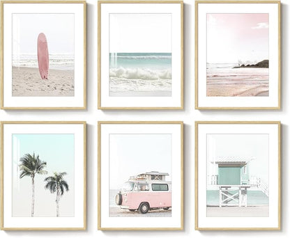 Framed Pink and Mint Green Coastal Wall Art by Cuspin