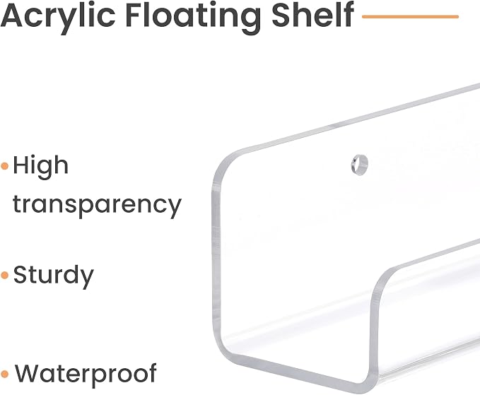 upsimples 6 Pack Clear Acrylic Shelves, 1.7" x12" Clear Wall Shelves - Image 6