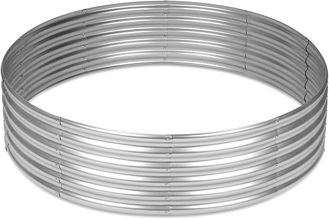 OUSHENG 5x5x1ft Round Galvanized Raised Garden Beds Outdoor, Steel Fire Pit Ring Flower Planter Large Metal Above Ground Boxes Kit for Gardening Vegetables Outside