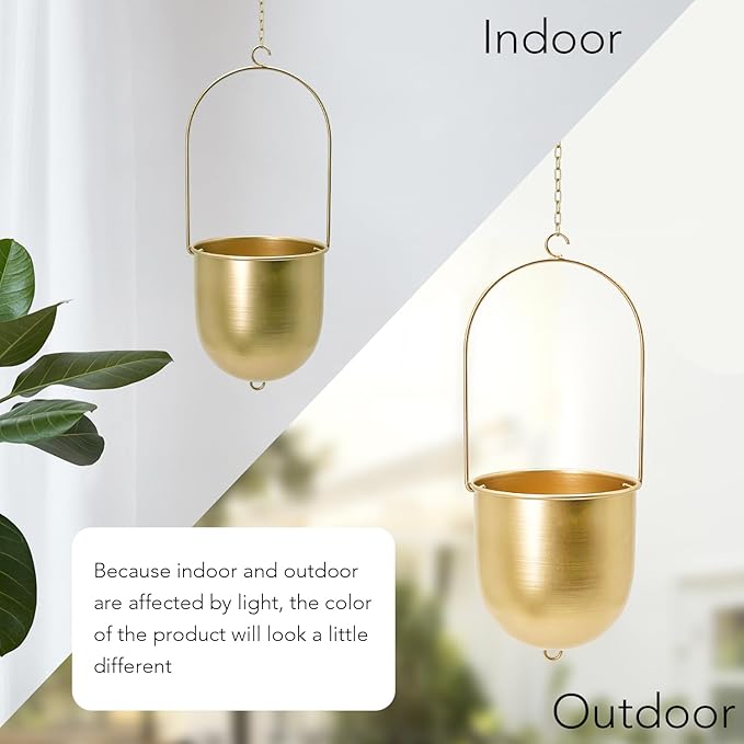 AceList Boho Hanging Planter, Set of 2 Gold Metal Plant Hanger with Hooks and Chains, Modern Wall & Ceiling Planters Outdoor/Indoor Hanging Planter for Window, Porch, Balcony and Home Décor