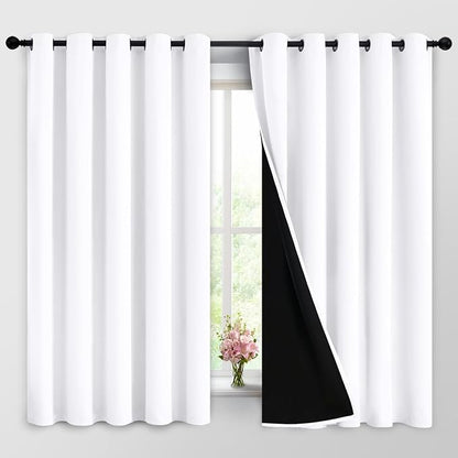 Yakamok 2 Thick Layers Pure White 100% Completely Blackout Curtains Thermal by Yakamok