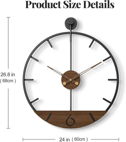 Cuspin Modern 24 Inch Wall Clock, Minimalist Wood and Metal Wall Decor Clock - Image 7
