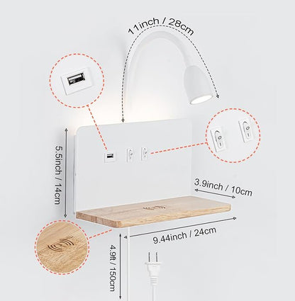 Bedside Wall Sconces with Wireless Charging Station & USB Charging, 3 - Image 2