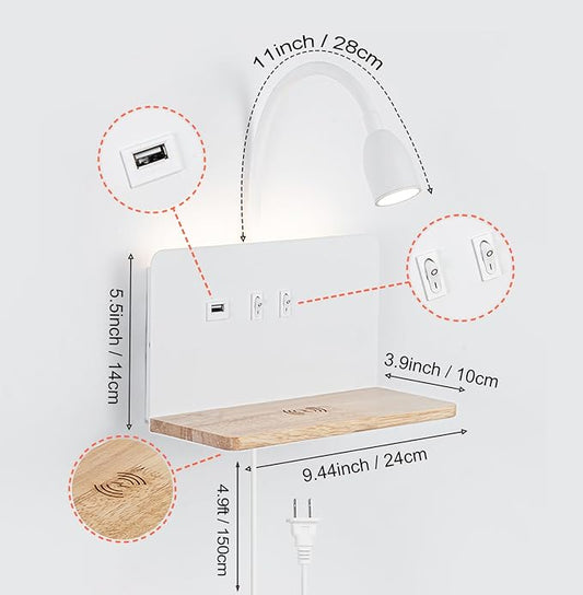 Bedside Wall Sconces with Wireless Charging Station & USB Charging, 3 - Image 2