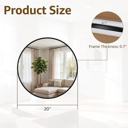 DUMOS 20 Inch Round Wall Mirror, Bathroom Mirror - Image 2