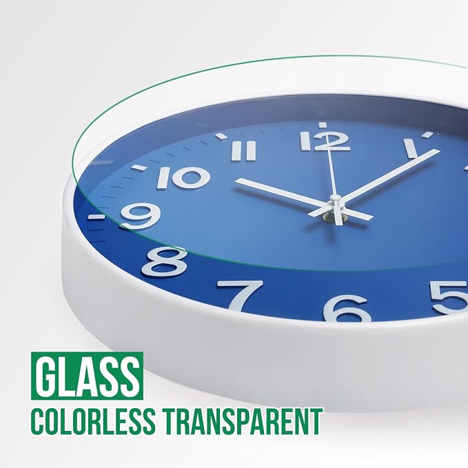Wall Clock 12 Inch Blue Modern Simple Quartz Decorative Clock Non-Ticking - Image 5