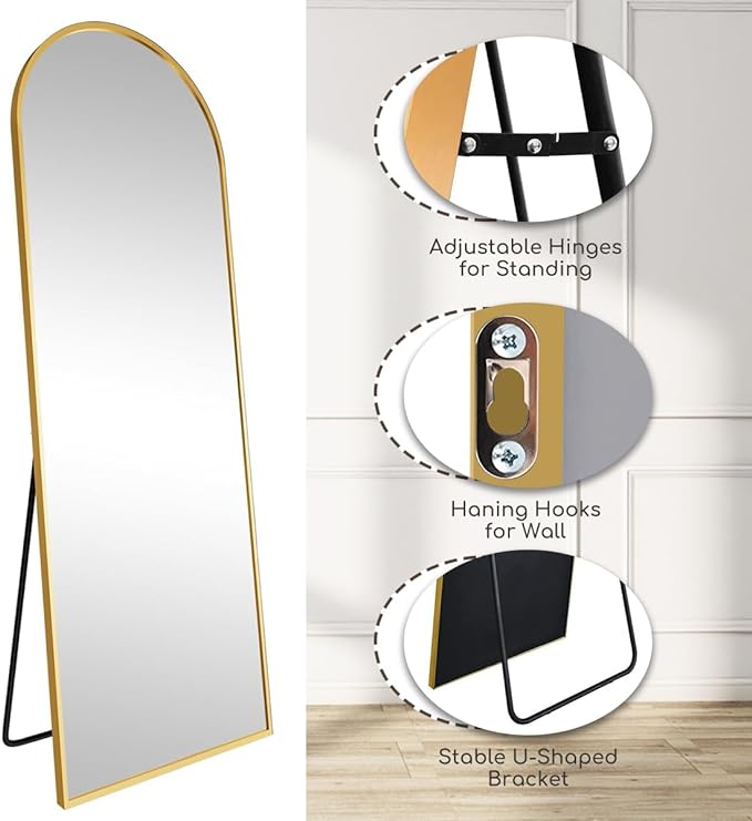 Prywot Arched Full Length Mirror, Modern Full Body Mirrors - Image 5