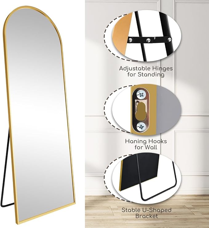 Prywot Arched Full Length Mirror, Modern Full Body Mirrors - Image 6