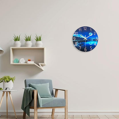 Blue Wall Clock for Bedroom 12 Inch Natural Landscape Round Analog Clock - Image 2