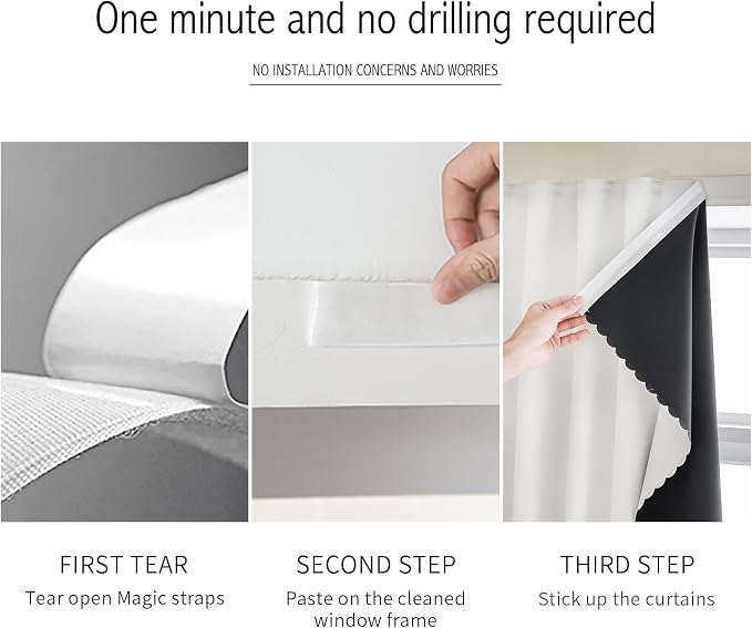 AJAZZ self Adhesive Portable 100% Blackout Curtains Simple and Easy to - Image 3
