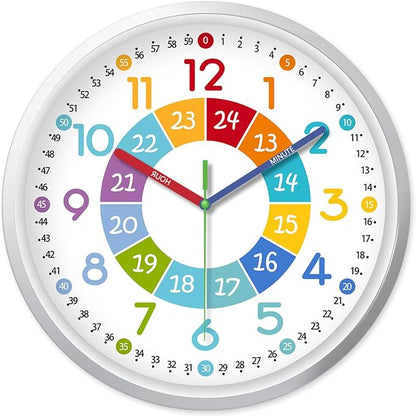 XFM Learning Clock for Kids Silent Non Ticking Battery Operated Colorful by XFMWallClock