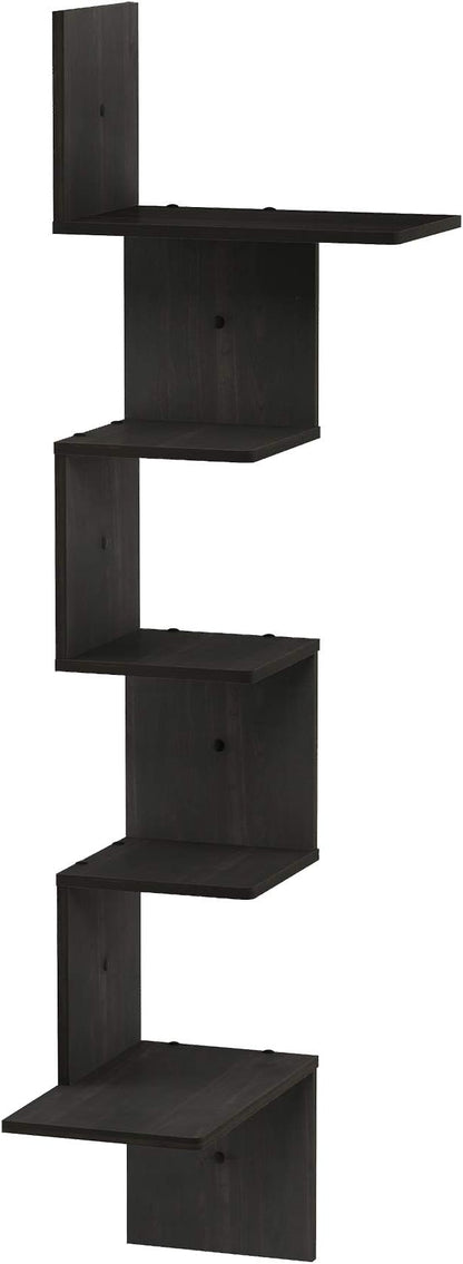Furinno Rossi Wall Mounted Shelves, 5-Tier Rectangle, Espresso/Black - Image 5