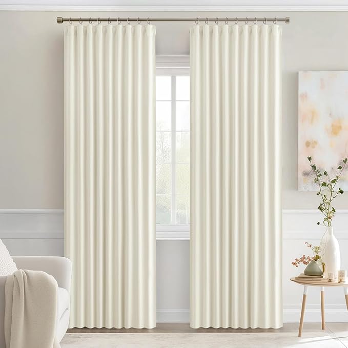 MIULEE Cream Back Tab Blackout Curtains 84 Inch Length 2 Panels Set - Image 9