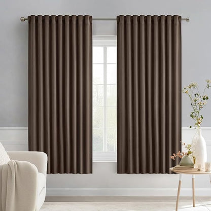 MIULEE Chocolate Brown Back Tab Blackout Curtains 63 Inch Length 2 Panels Set by MIULEE
