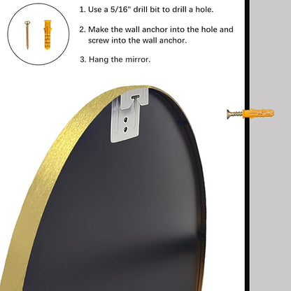 Sunniry Gold Round Mirror 30 inch, Large Circle Mirror, Round Wall Mirror - Image 7