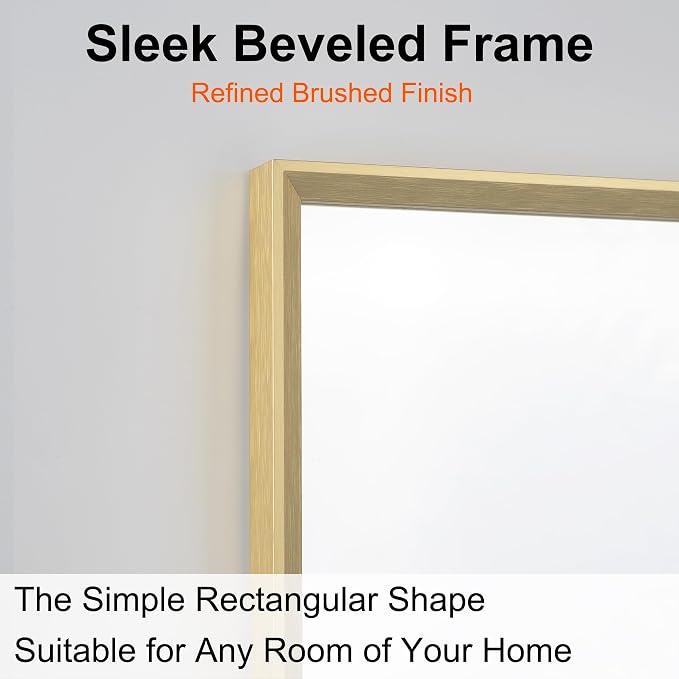 Bathroom Mirror for Wall, 16x24 Inch Metal Framed Mirror, Brushed Gold - Image 2