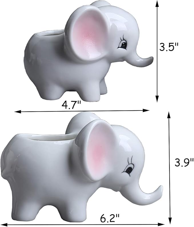 Ogrmar 2PCS Elephant Plant Window Boxes Cute Elephant Flower Pot/Modern White Ceramic Succulent Planter Pots/Tiny Flower Plant Containers Animal Decor
