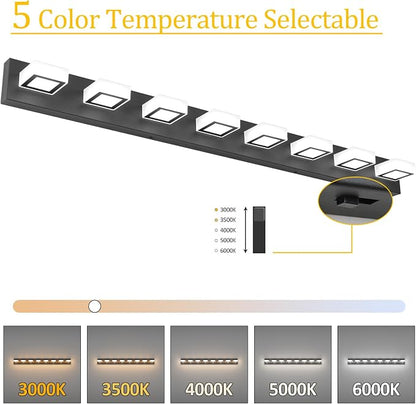 Ralbay 52inch Black Vanity Lights 8 Lights Dimmable 5 Color Temperature Acrylic - Image 2