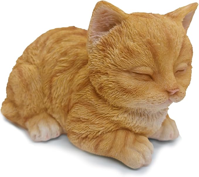 Sleeping Orange Tabby Cat Garden Statue Decor, Resin Realistic Sculptures Gift for Cat Lovers, Pet Memorial Stones for Loss of Pet, Kitty Figurine Art Decoration for Gardens, Patios and Lawns
