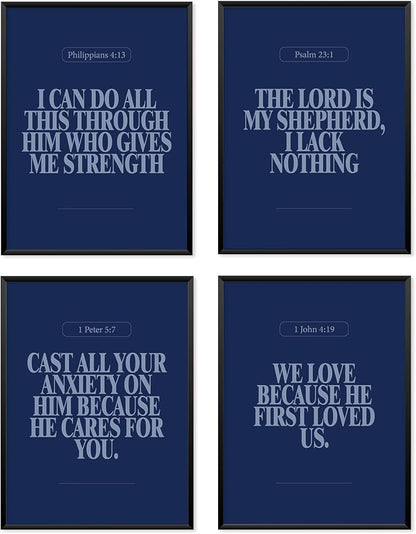 Locomiss Navy Blue Christian Wall Art Decor, Modern Bible Verse Prints by Unknown