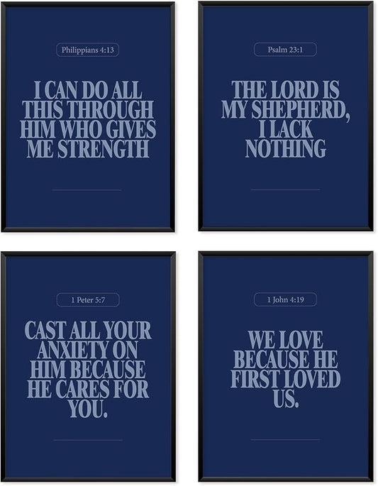 Locomiss Navy Blue Christian Wall Art Decor, Modern Bible Verse Prints by Unknown