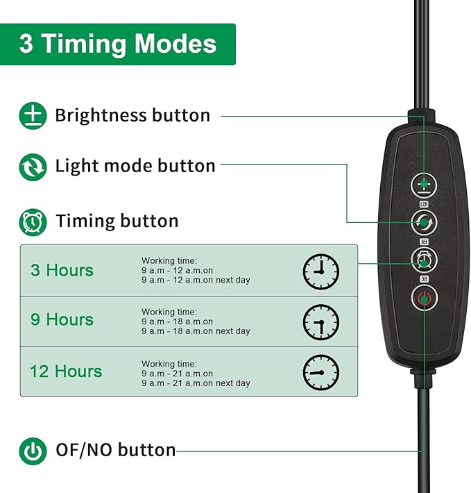 2 Pack Grow Lights for Indoor Plants, Height Adjustable with On/Off Switch and Timer, Vertical Plants Grow Light for Indoor Plant Growth and Flowering