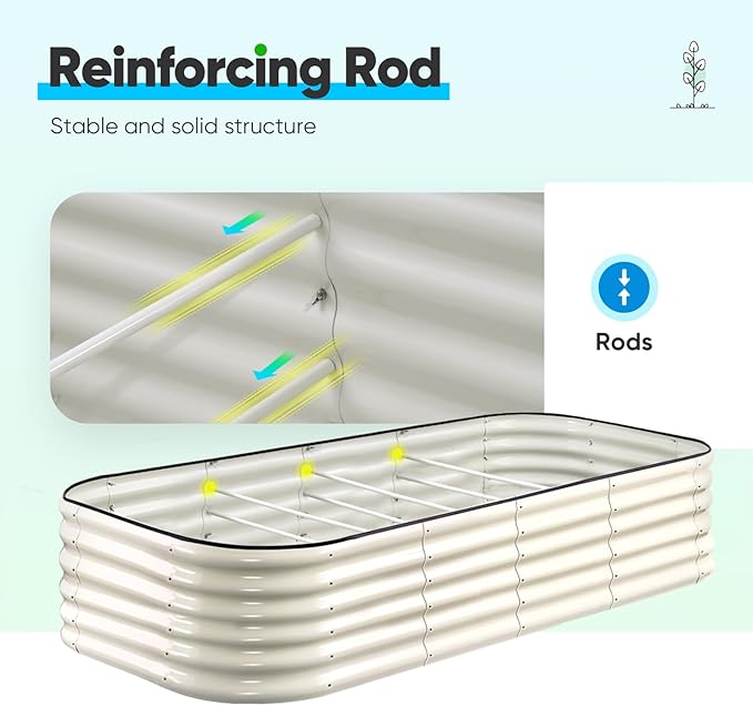 Quictent Galvanized Raised Garden Bed Kit Tall, 6x3x1.5 ft Oval Large Planting Box Rubber Strip Edging, for Vegetables Outdoor Strengthened by Crossbar (Beige)