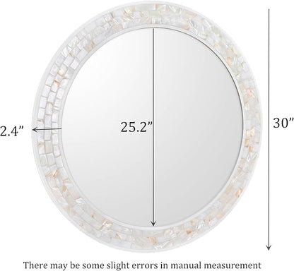 Mosaic Mirrors for Wall 30 Inch, Natural Mother of Pearl Inlay White Framed - Image 3