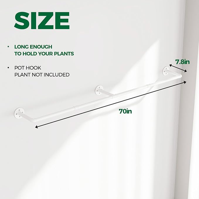 Bamworld Hanging Planters for Indoor Plants Plant Hanger Indoor Hanging Plant Holder Window Plant Shelves Metal Rod(Pot&Plant Not Included) 70in White